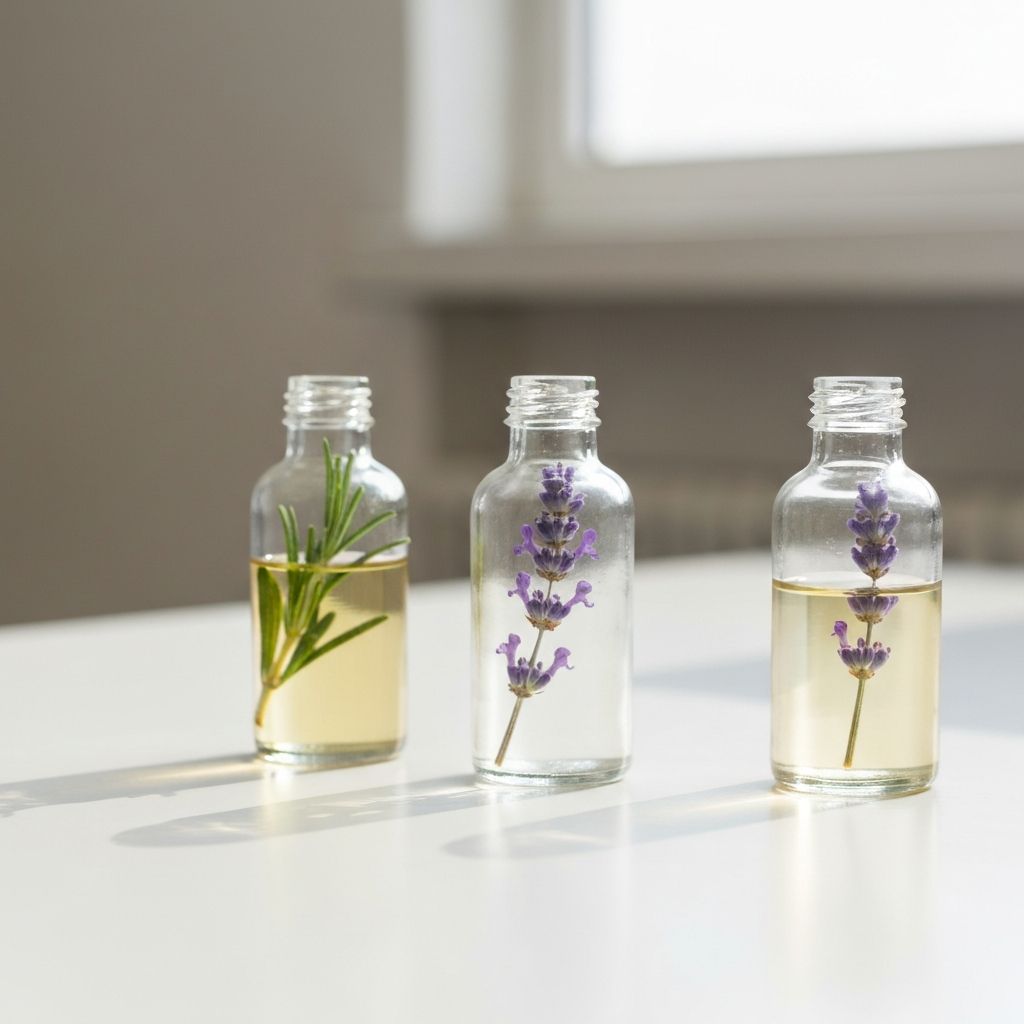Klare Glasflaschen mit natürlichen Ölen